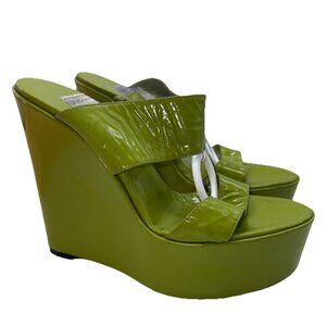 Ruthie Davis Mod Patent Leather Wedge Heel Sandals Green Women’s Sz 37 6.5-7